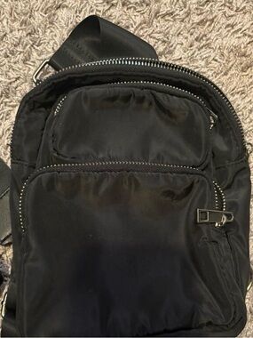 Women's Black Nylon Crossbody Bag with Front Pockets
